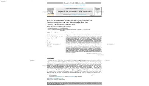 A mixed finite element formulation for slightly compressible finite elasticity with stiff fibre reinforcement. Two fibre families. Uniaxial tension formulation
